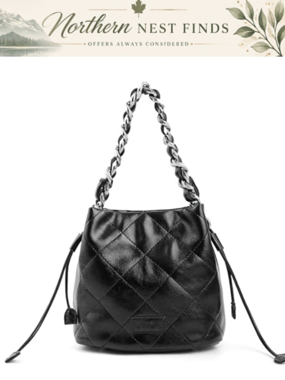Quilted Vegan Leather Bucket Crossbody Shoulder Bag Purse